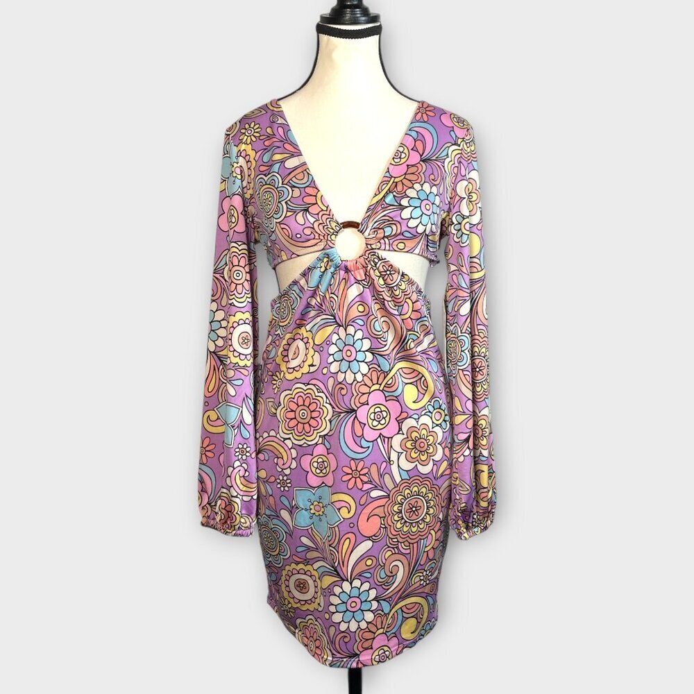 Almost Famous Cut Out Dress LARGE Pastel Purple Party 70's NEW